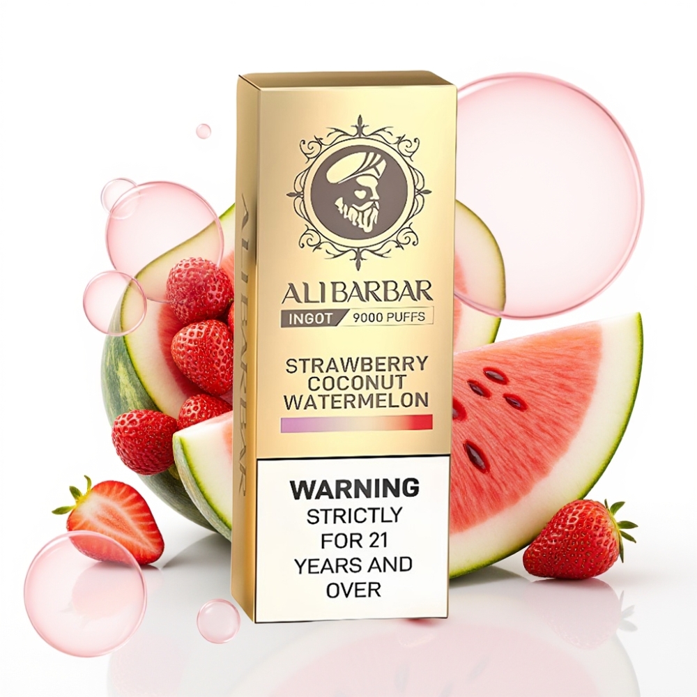 Alibarbar Ingot 9000 Puffs 22ml 2350mAh LED Morango Coco Melancia