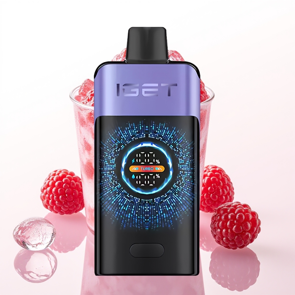 IGET ONE 12000 Puffs Turbo Descartável Framboesa Uva Gelo, 2700mAh, Tela Colorida