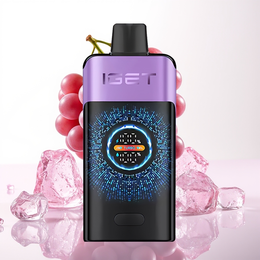 IGET ONE 12000 Puffs Vape Descartável Uva Gelo com Tela Colorida Curva, Bateria 2700 mAh e Bobina Dupla Mesh 0.6 ohm