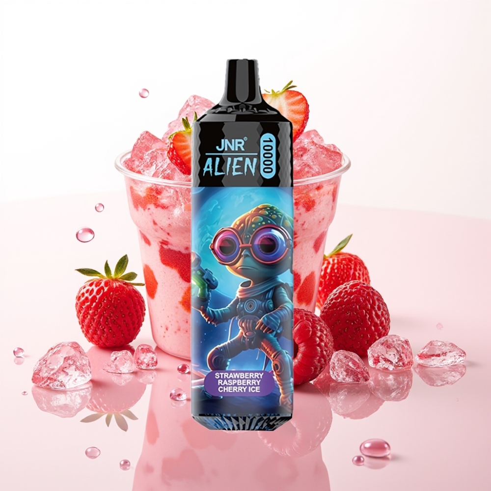 JNR Alien 10000 Puffs Morango Framboesa Cereja Gelo - 850mAh, 20ml, Tipo-C, LED RGB