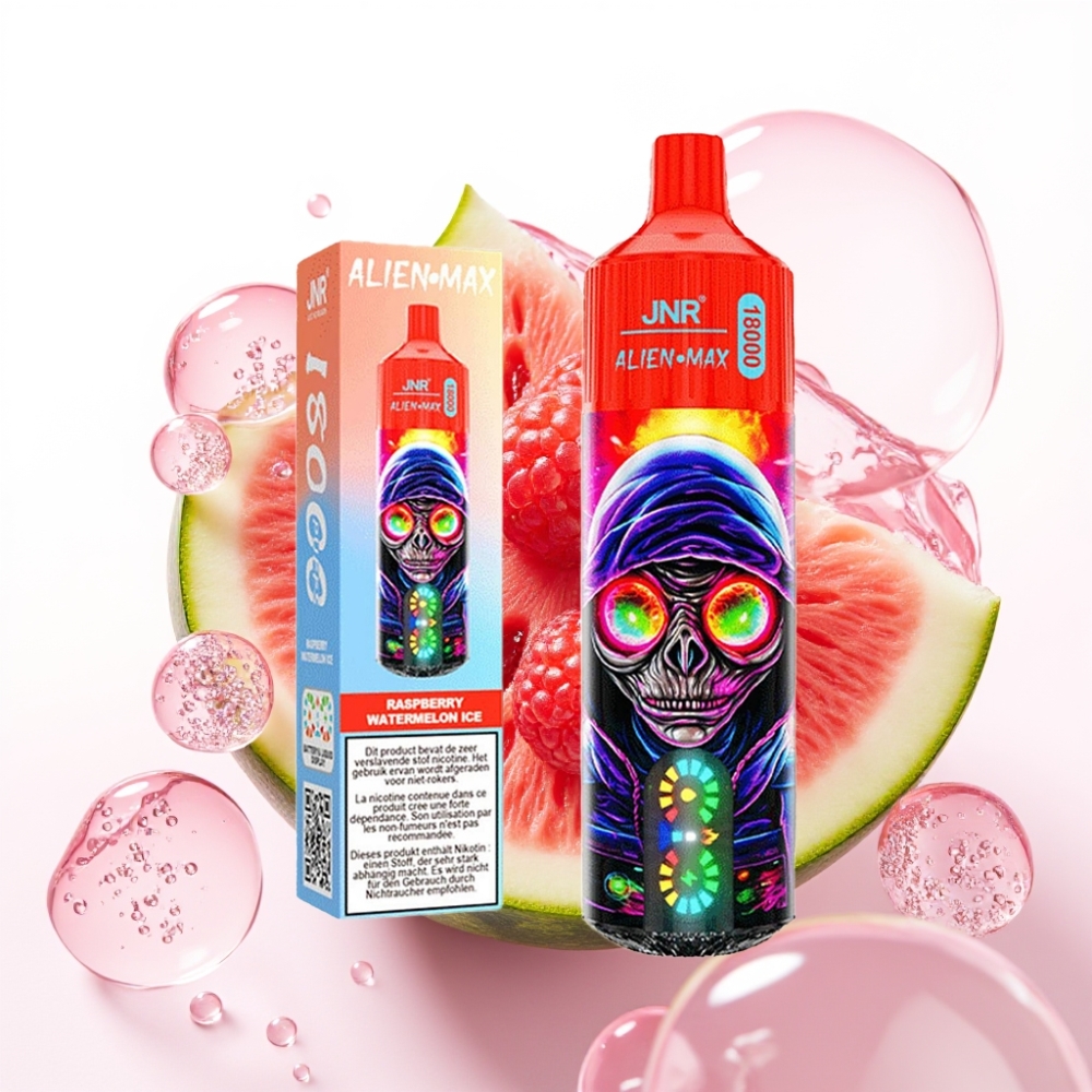 JNR Alien Max 18000 Puffs Display LED Duplo Mesh 28ml Sabor Framboesa Melancia Gelada