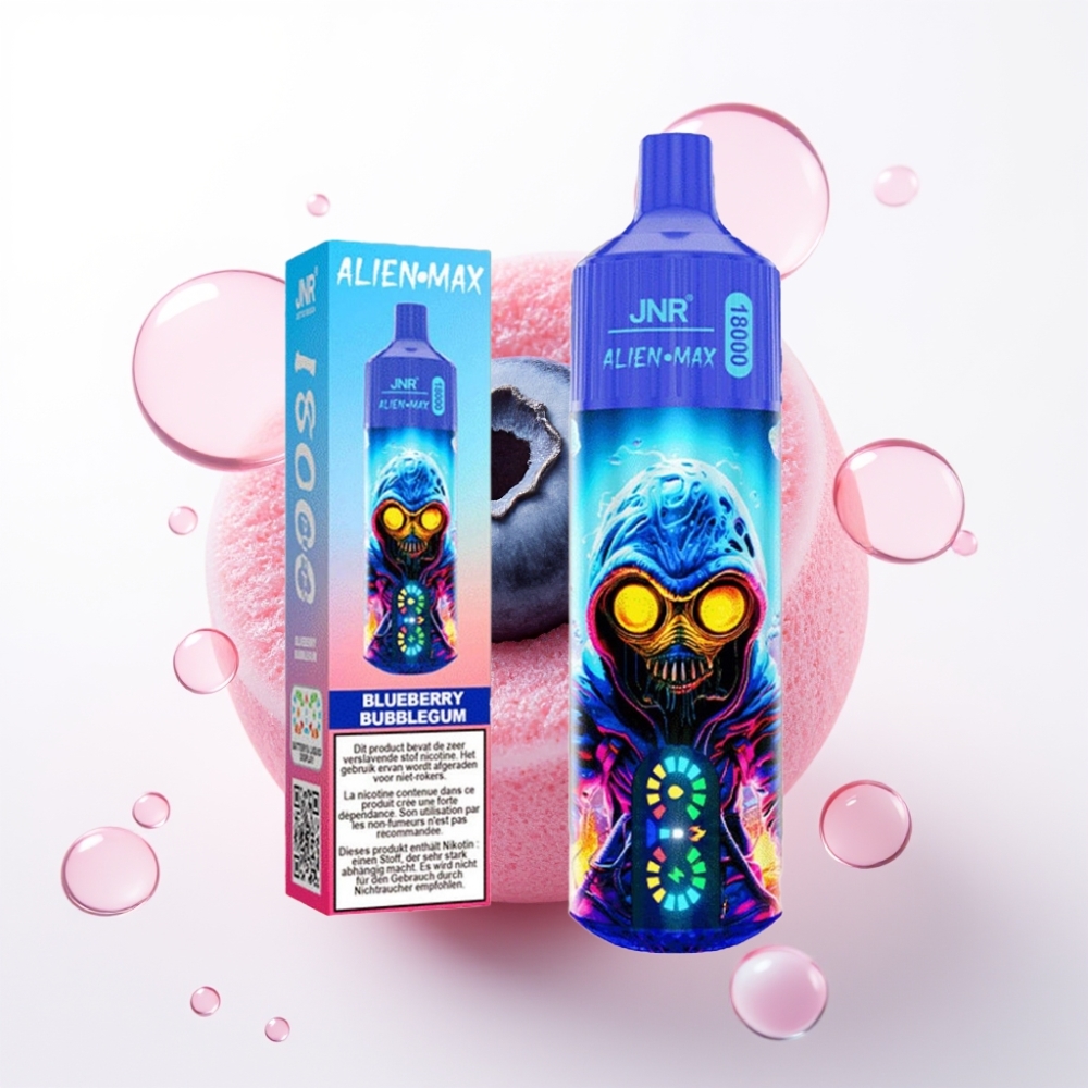 JNR Alien Max 18000 Puffs Dispositivo Vaporizador Blueberry Chiclete com Tela LED, Bobina Dupla e Carga Rápida Type-C