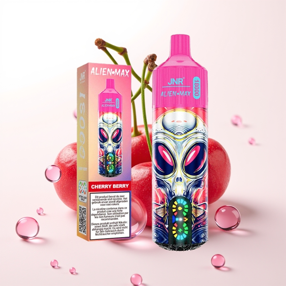 JNR Alien Max 18000 Puffs Vape Cereja e Frutas Silvestres com Display LED, Dual Mesh Coil, 28ml