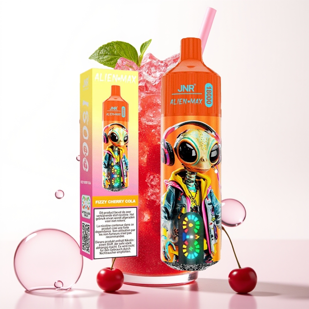 JNR Alien Max 18000 Puffs Vape Display LED Duplo Mesh Sabor Cereja-Cola Fizzy 28ml