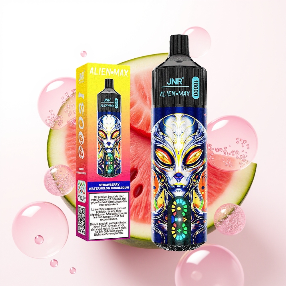 JNR Alien Max 18000 Puffs Vape Dispositivo Morango Melancia Chiclete, LED Inteligente, Dual Mesh, 28ml, 850mAh, Tipo-C