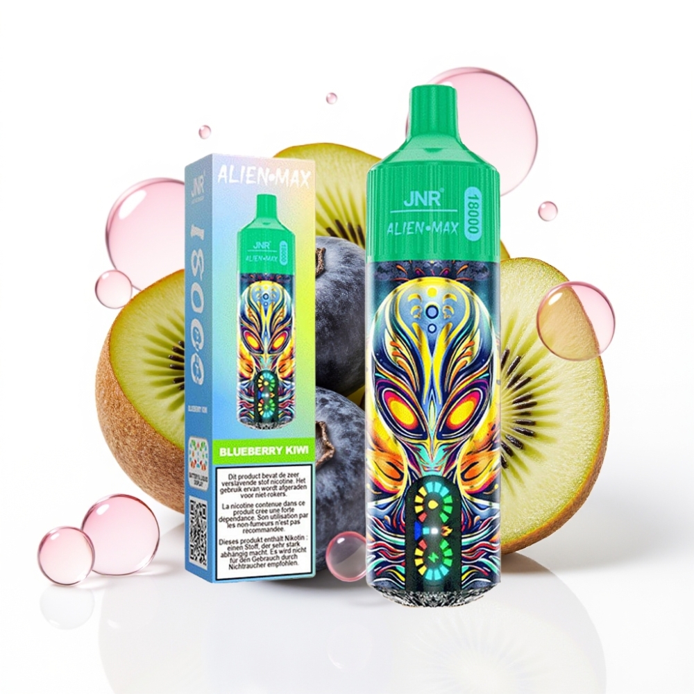 JNR Alien Max 18000 Puffs Vape Mirtilo Kiwi com LED Display, Dual Mesh Coil e 28ml