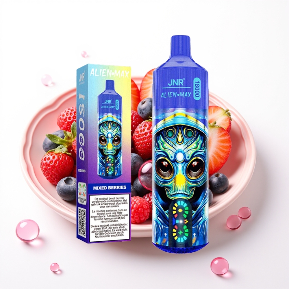 JNR Alien Max 18000 Puffs Vaporizador Descartável Frutas Vermelhas com Display LED Inteligente, Dual Mesh Coil e 28ml