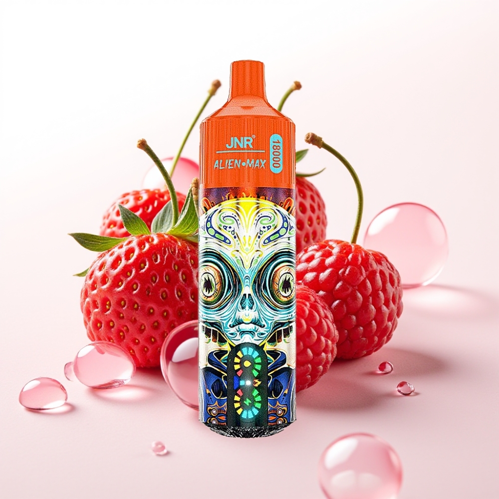 JNR Alien Max 18000 Puffs Vaporizador Descartável Morango Framboesa Cereja com LED Inteligente, Dual Mesh Coil e 28ml