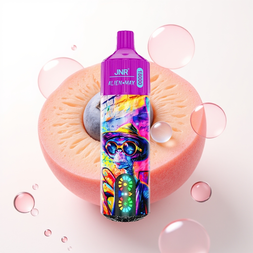 JNR Alien Max 18000 Puffs com Display LED Inteligente, Sabor Pêssego e Mirtilo, 28ml