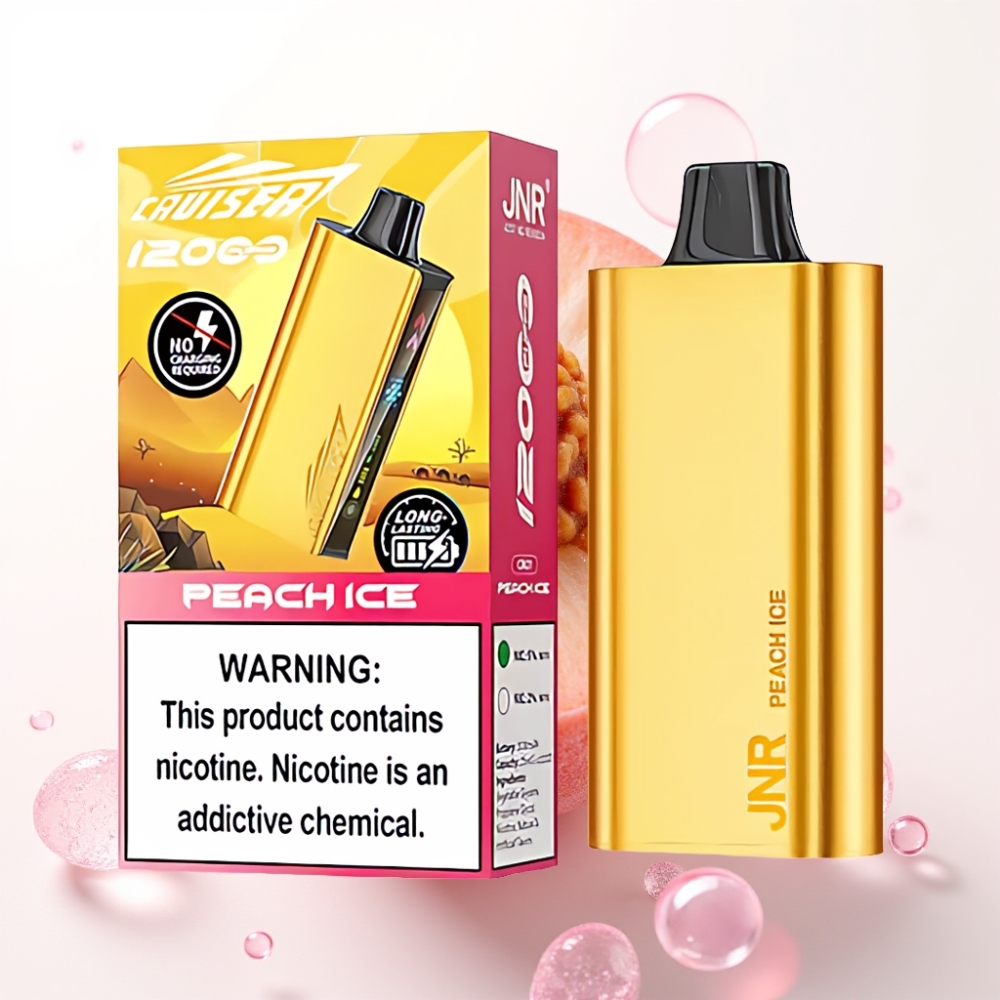 JNR Cruiser 12000 Puffs Vape Descartável Sem Recarga 3500mAh Sabor Pêssego Ice Corpo de Alumínio