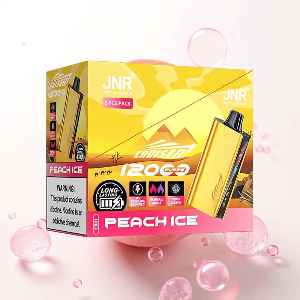 JNR Cruiser 12000 Puffs Vape Descartável Sem Recarga 3500mAh Sabor Pêssego Ice Corpo de Alumínio