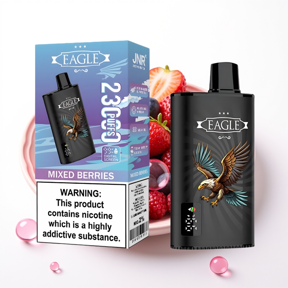 JNR EAGLE Smart 23000 Puffs Vape com Tela Digital, Bobina Mesh 1.0ohm, Fluxo de Ar Ajustável e Sabor Frutas Vermelhas