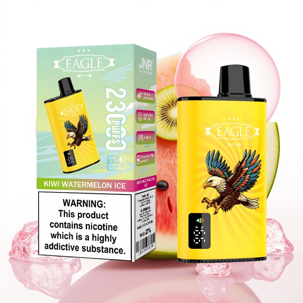 JNR EAGLE Smart 23000 Puffs Vaporizador Descartável com Tela Digital, Bobina Mesh 1.0ohm, Kiwi Melancia Gelo