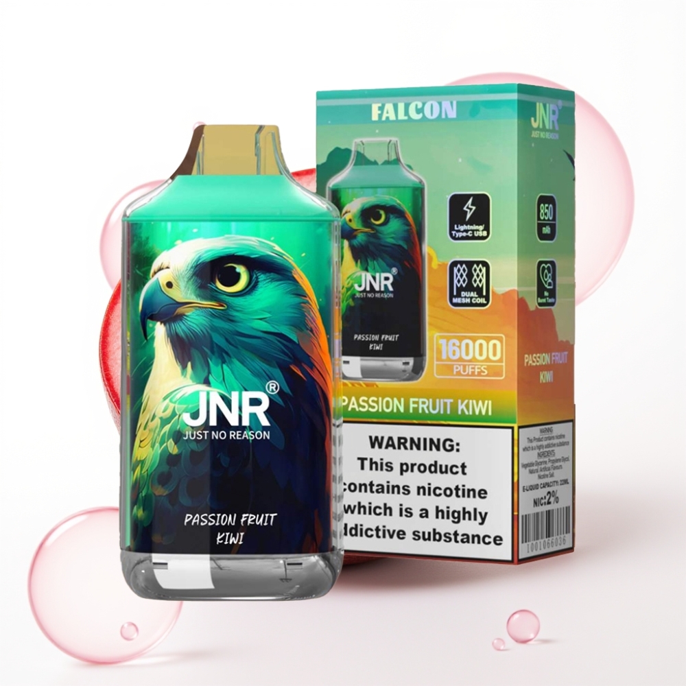 JNR Falcon 16000 Puffs Disposable Vape Maracujá Kiwi - 22ml, 850mAh, Dual Mesh Coil, Tipo C, LED