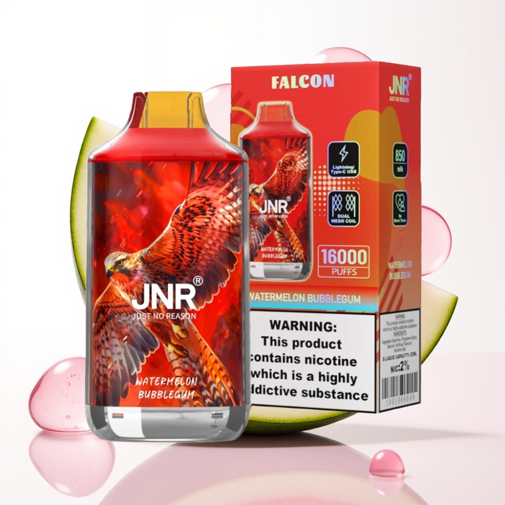 JNR Falcon 16000 Puffs Vape Descartável Melancia Chiclete com 22ml, 850mAh, Dual Mesh Coil