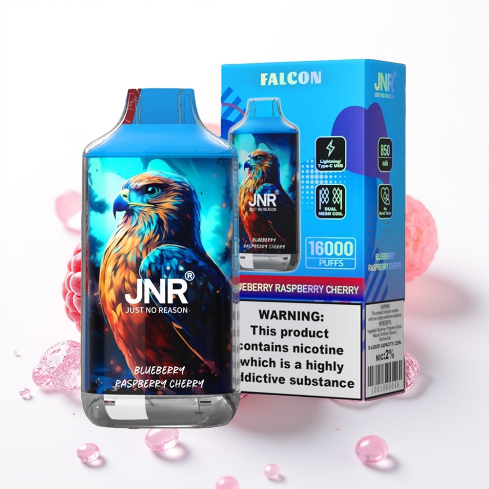 JNR Falcon 16000 Puffs Vape Descobrável Mirtilo Framboesa Cereja 850mAh 22ml Dual Mesh