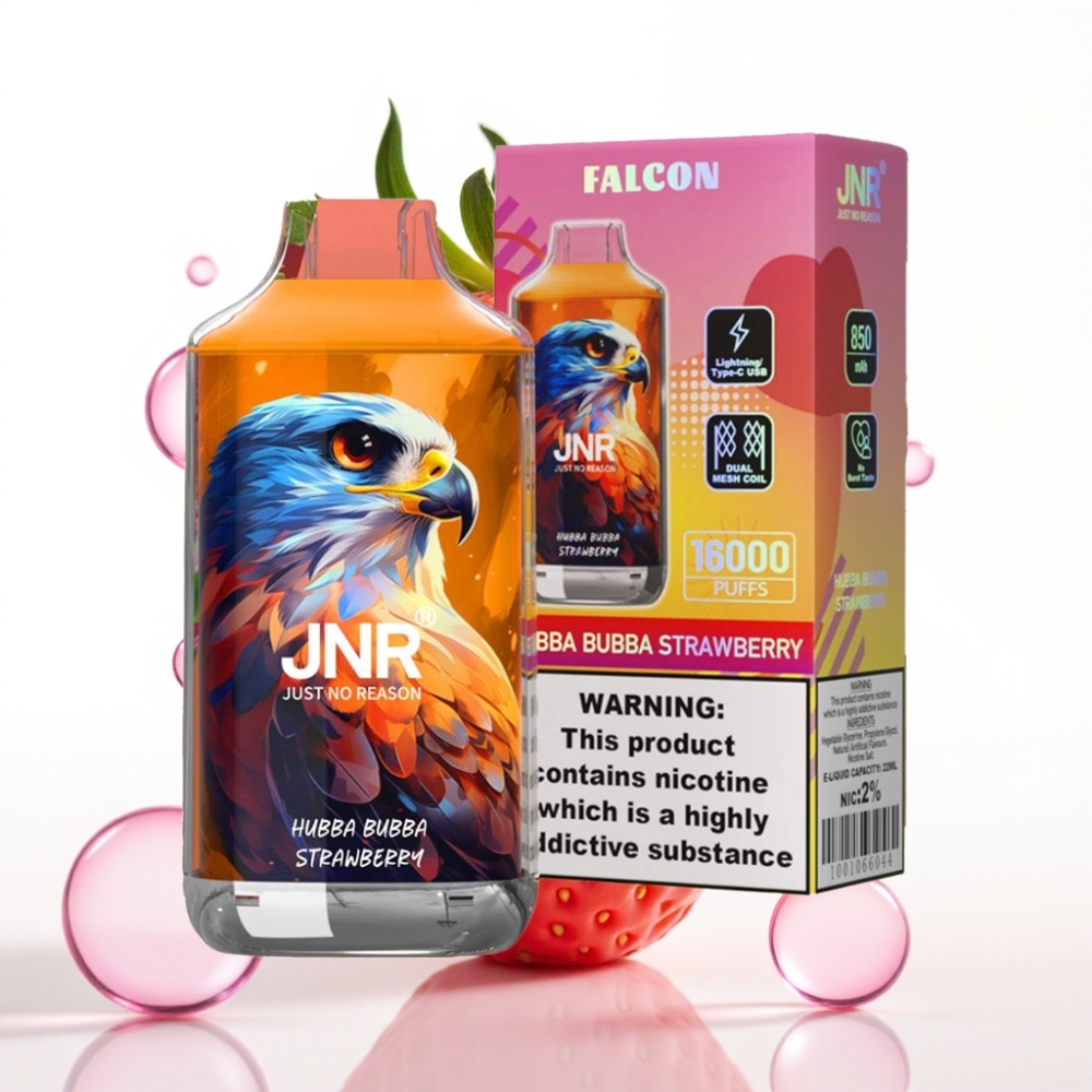 JNR Falcon 16000 Puffs Vape Disposable Morango Hubba Bubba 850mAh 22ml Dual Mesh
