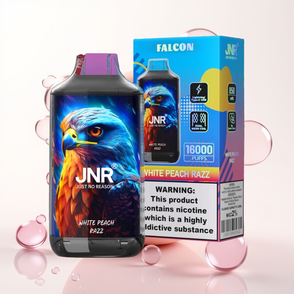 JNR Falcon 16000 Puffs Vape Pêssego Branco Razz Dual Mesh 22ml LED