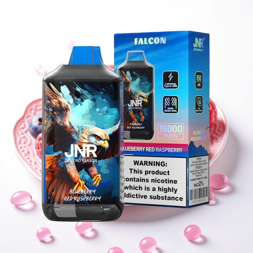 JNR Falcon 16000 Puffs Vaporizador Descartável Mirtilo Framboesa Vermelha 850mAh 22ml Dual Mesh