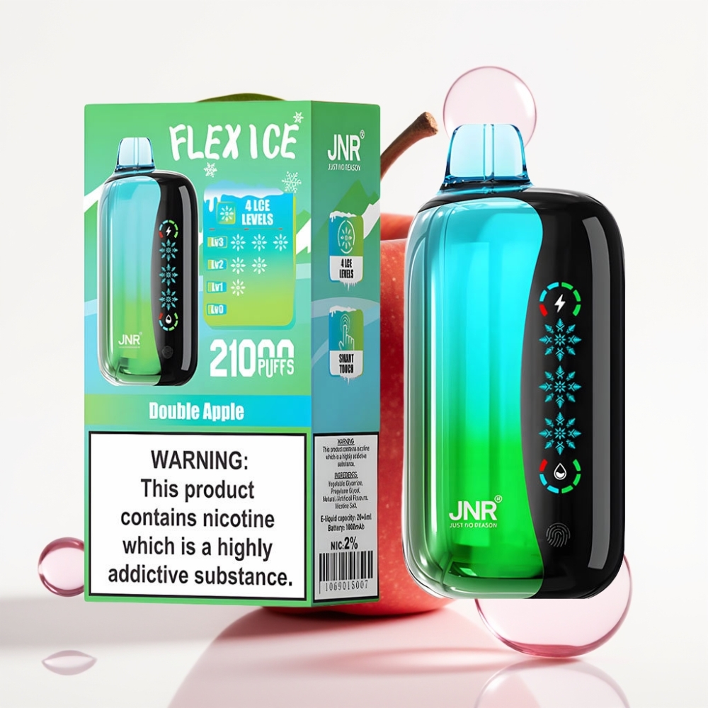 JNR Flex Ice 21000 Puffs Vape Descansável Maçã Dupla com Gelo Ajustável, 26ml, Toque, Tipo-C