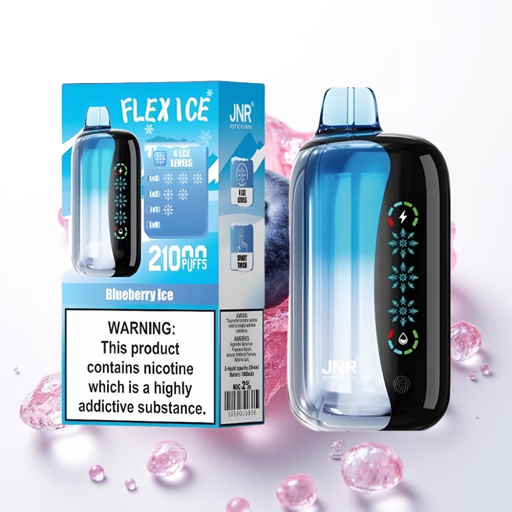 JNR Flex Ice 21000 Puffs Vape Descartável Mirtilo Gelado com Tela Touch, Fluxo de Ar Ajustável e Bateria 1000mAh