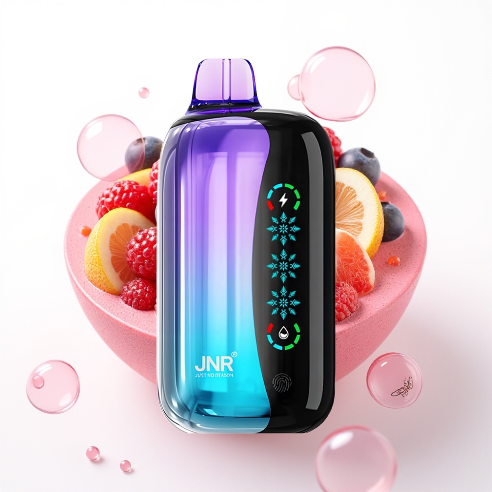 JNR Flex Ice 21000 Puffs Vape Descartável com Ajuste de Gelo, Tela Touch, 26ml e Sabor Frutas Vermelhas