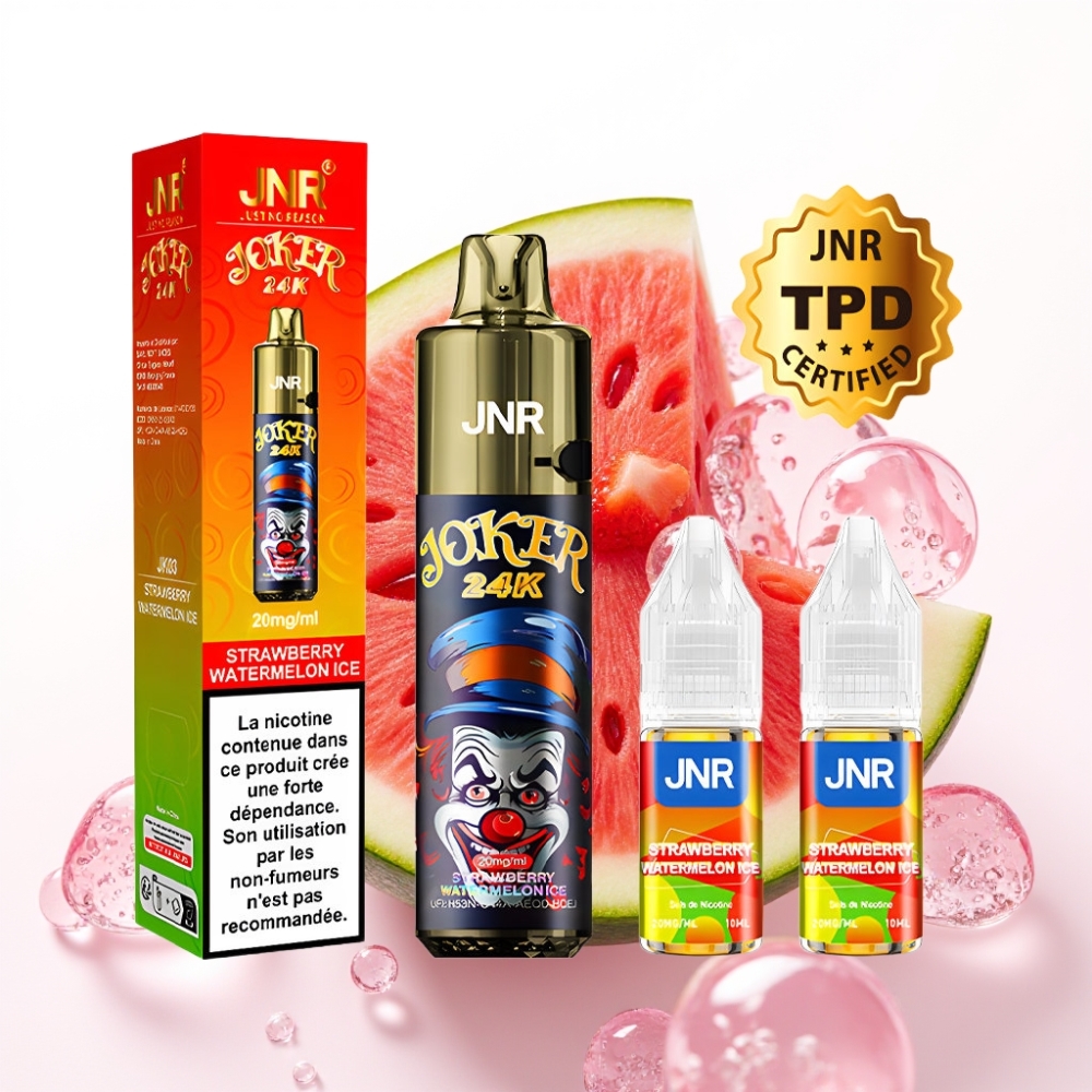 JNR Joker 24K Puffs Recarregável Pod 10ml + 800mAh Morango Melancia Gelo