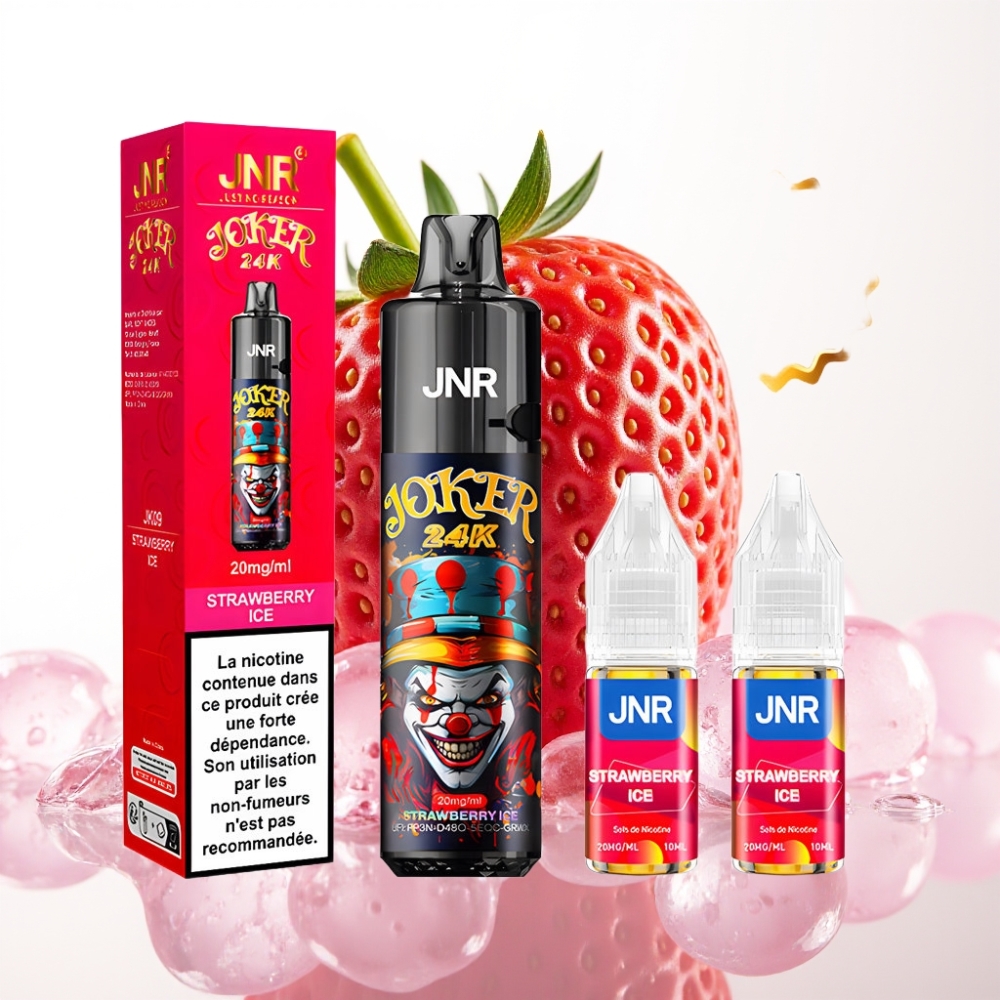 JNR Joker 24K Puffs Recarregável Pod 10ml Bateria 800mAh Tipo-C Morango Gelo