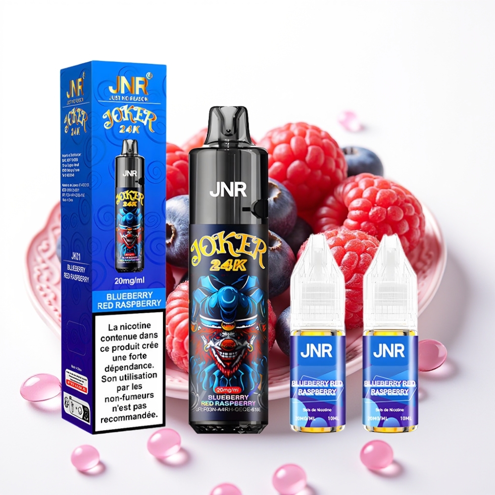 JNR Joker 24K Puffs Recarregável Pod 10ml Blueberry Framboesa Vermelha 800mAh Tipo-C
