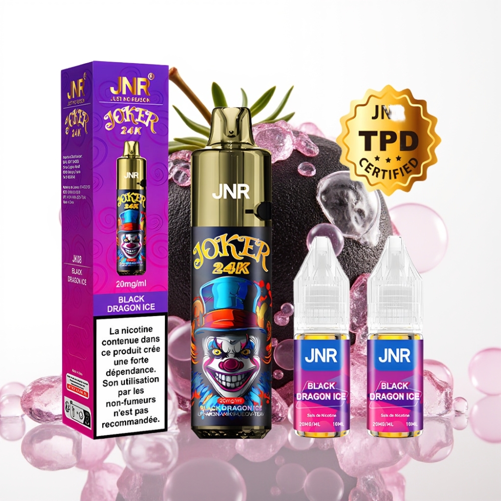 JNR Joker 24K Puffs Recarregável Vape Dragão Negro Gelo 2+10ml 800mAh Tipo-C