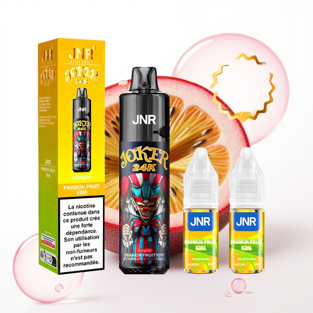 JNR Joker 24K Puffs Recarregável Vape Maracujá Kiwi 2% Nicotina 800mAh Tipo-C
