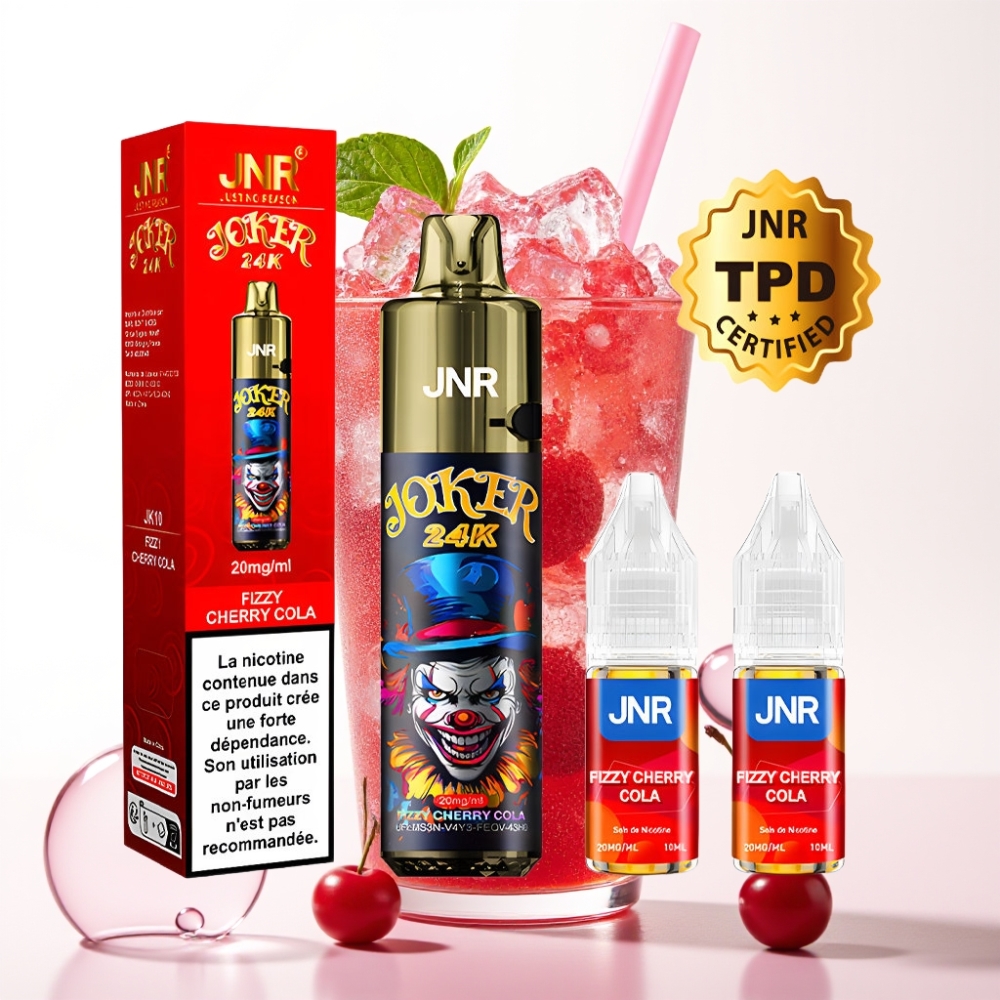 JNR Joker 24K Puffs Recarregável Vape Refrigerante Cereja-Cola 2+10ml 800mAh Tipo-C 2% Nicotina