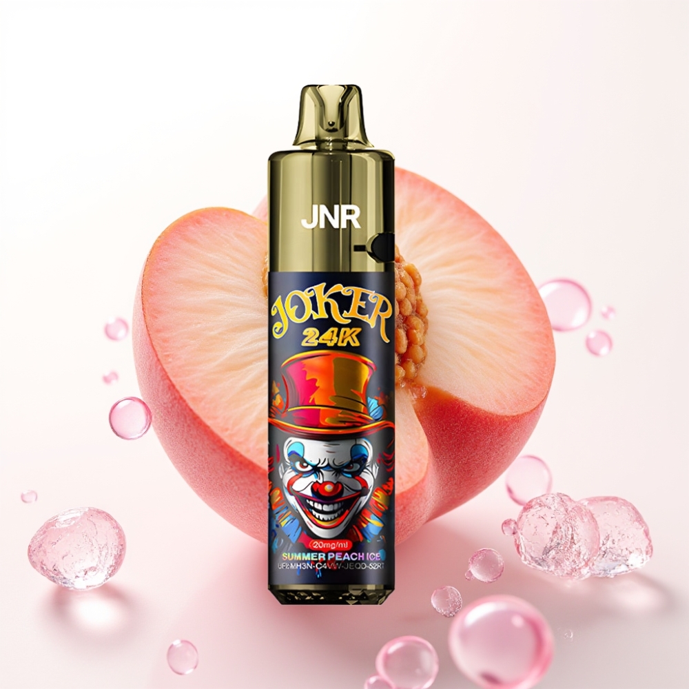 JNR Joker 24K Puffs Recarregável com Design Lateral, Bateria 800mAh, Sabor Pêssego Gelado no Verão