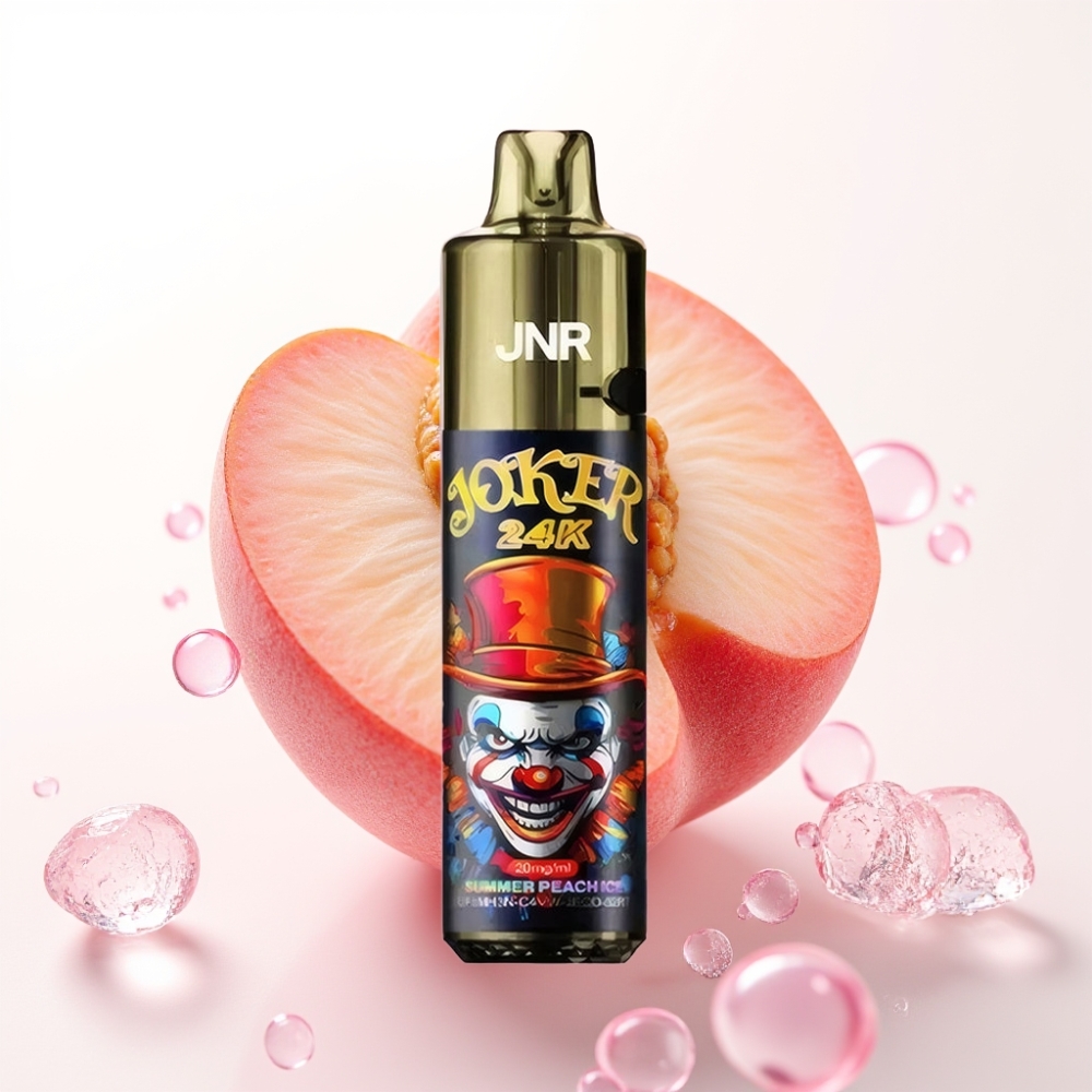 JNR Joker 24K Puffs Recarregável com Design Lateral, Bateria 800mAh, Sabor Pêssego Gelado no Verão