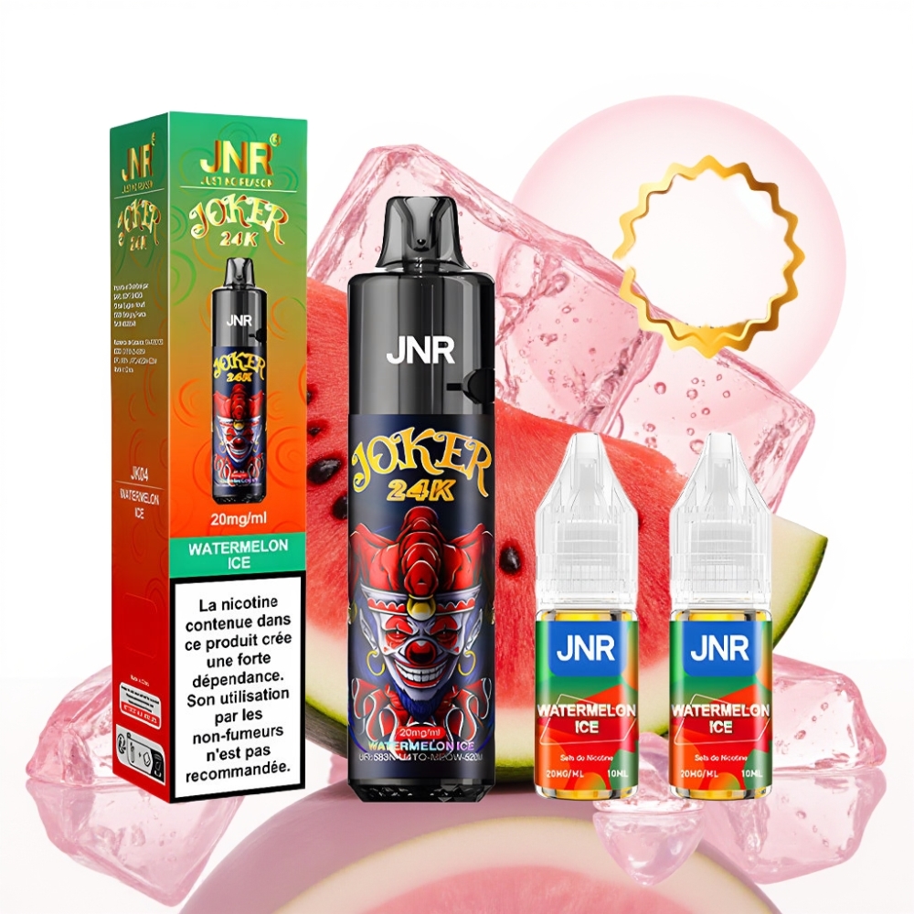 JNR Joker 24K Puffs Vape Recarregável Melancia Gelo 2+10ml 800mAh Tipo-C