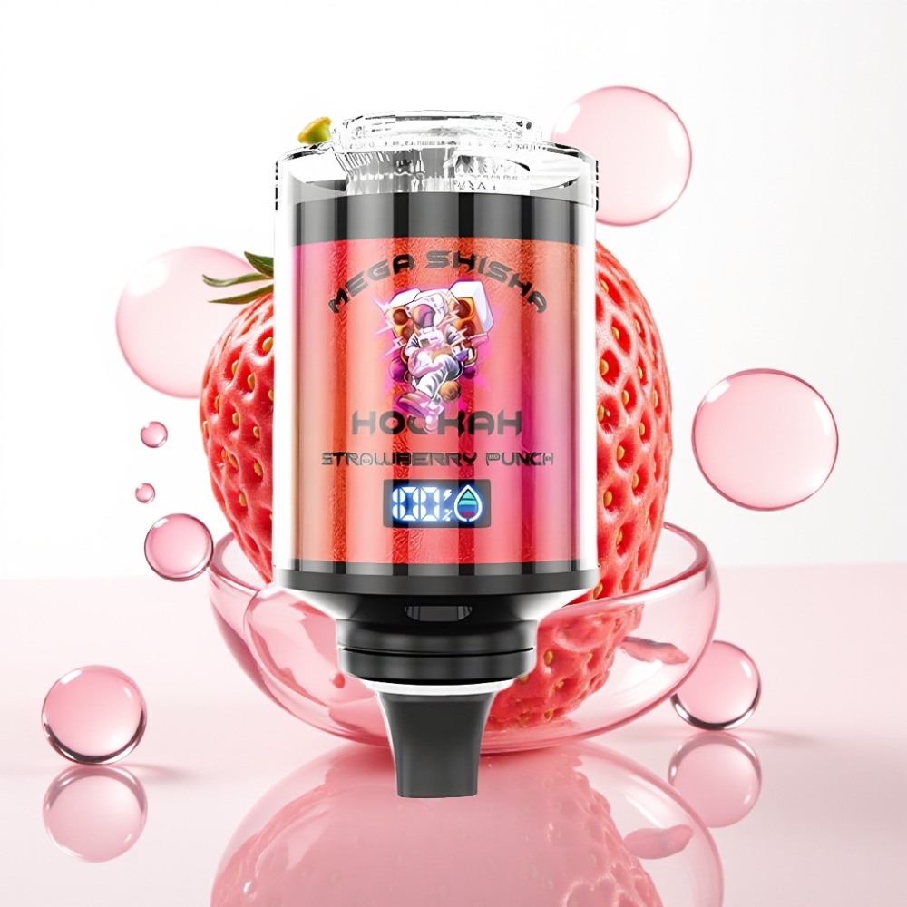 JNR Mega Shisha Hookah 100K Compatível com Desktop 60ml Tela Inteligiva Sabor Morango Punch
