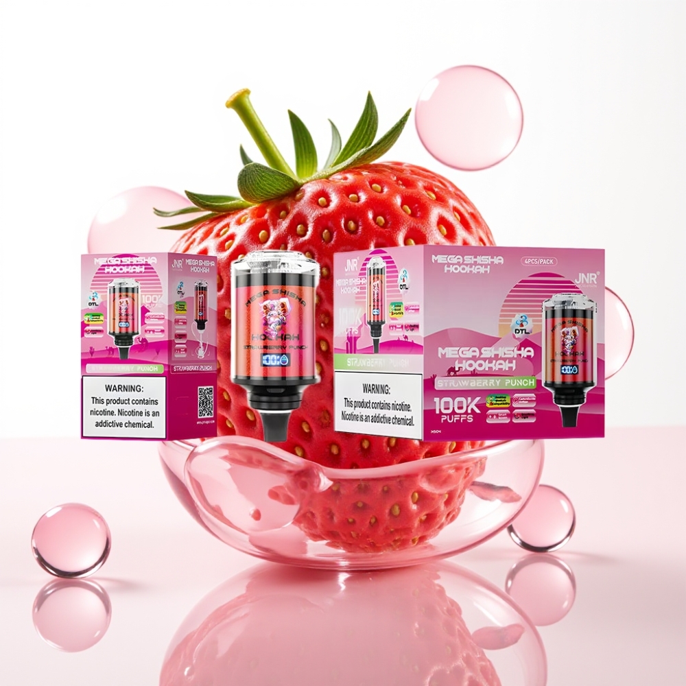 JNR Mega Shisha Hookah 100K Compatível com Desktop 60ml Tela Inteligiva Sabor Morango Punch