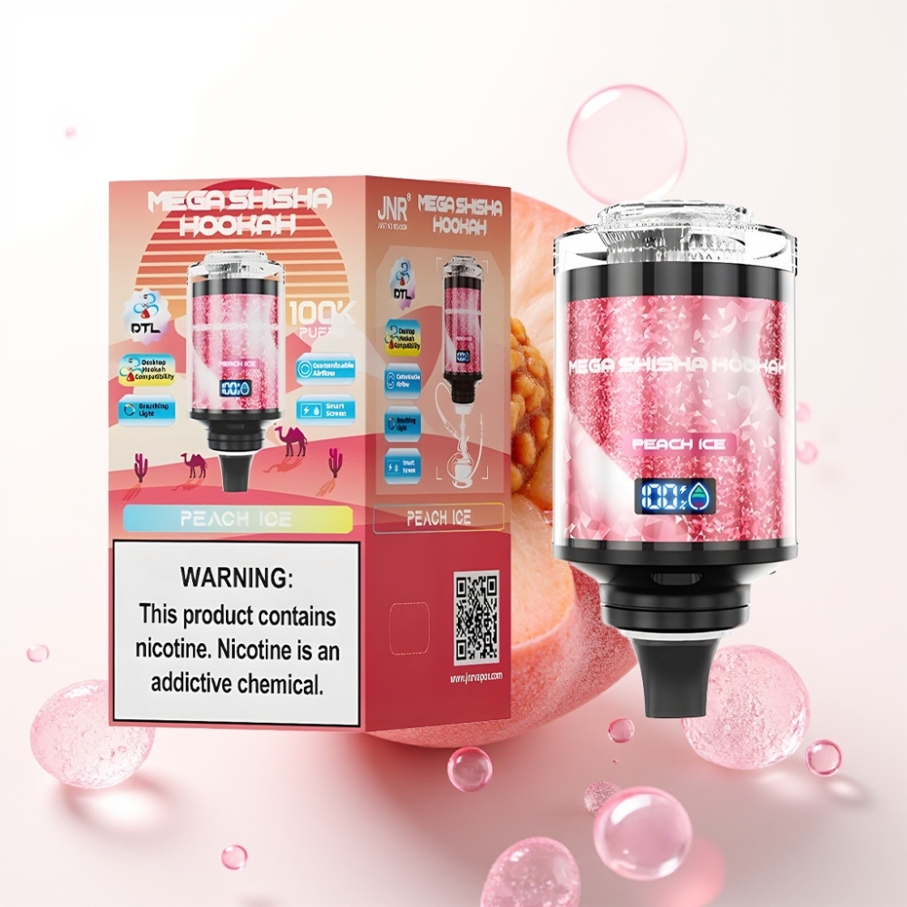 JNR Mega Shisha Hookah 100K Puffs Compatível com Desktop Pêssego Gelo 60ml 2200mAh