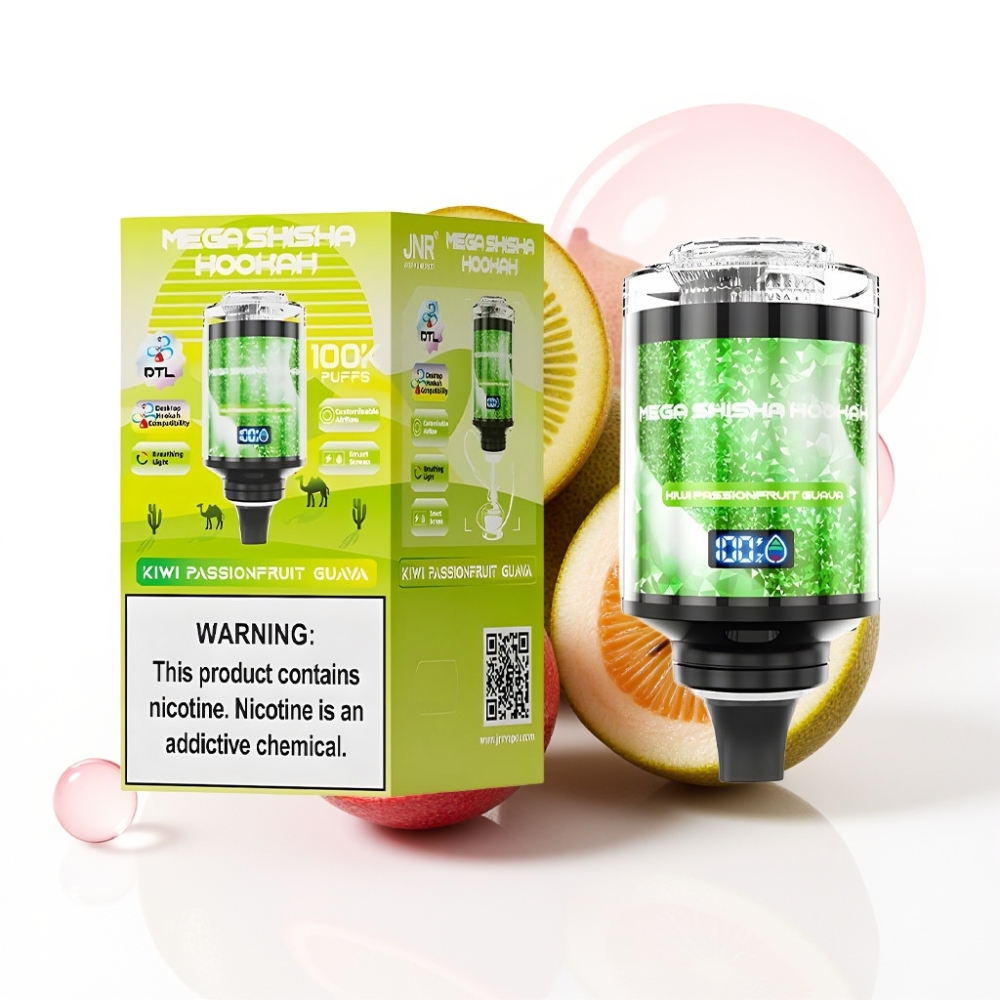 JNR Mega Shisha Hookah 100K Tipo C Tela Inteligível Sabor Kiwi Maracujá Goiaba