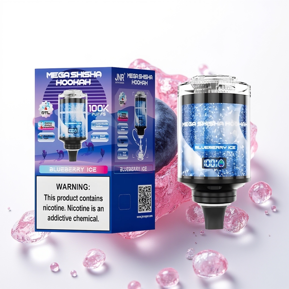 JNR Mega Shisha Hookah 100K Tipo C Tela Inteligiva Ajustável Mirtilo Gelo