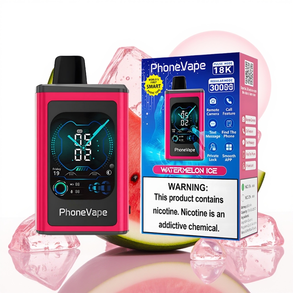 JNR PhoneVape 30000 puffs Recarregável Bateria 850mAh Tipo-C, Melancia Ice, Modo Turbo, Tela Completa
