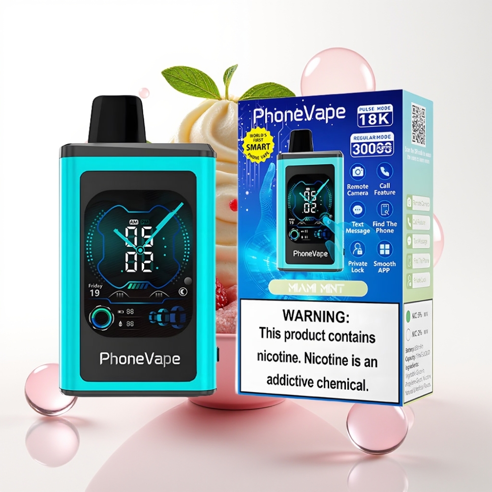 JNR PhoneVape 30000 puffs Recarregável Bateria 850mAh Tipo-C Menta Miami App Controle Câmera Remota Tela Completa