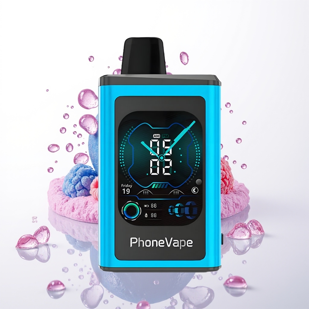 JNR PhoneVape 30000 puffs Vape Recarregável com Bateria 850mAh, Sabor Framboesa Azul Gelo, Turbo Mode, Tela Completa e App Controlado