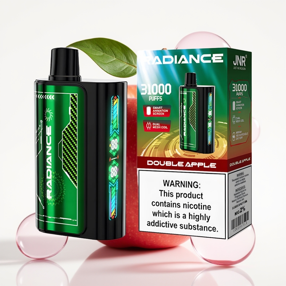 JNR Radiance 31000 Puffs Recarregável DUPLA MAÇÃ Tela Animada Dual Mesh 28ml