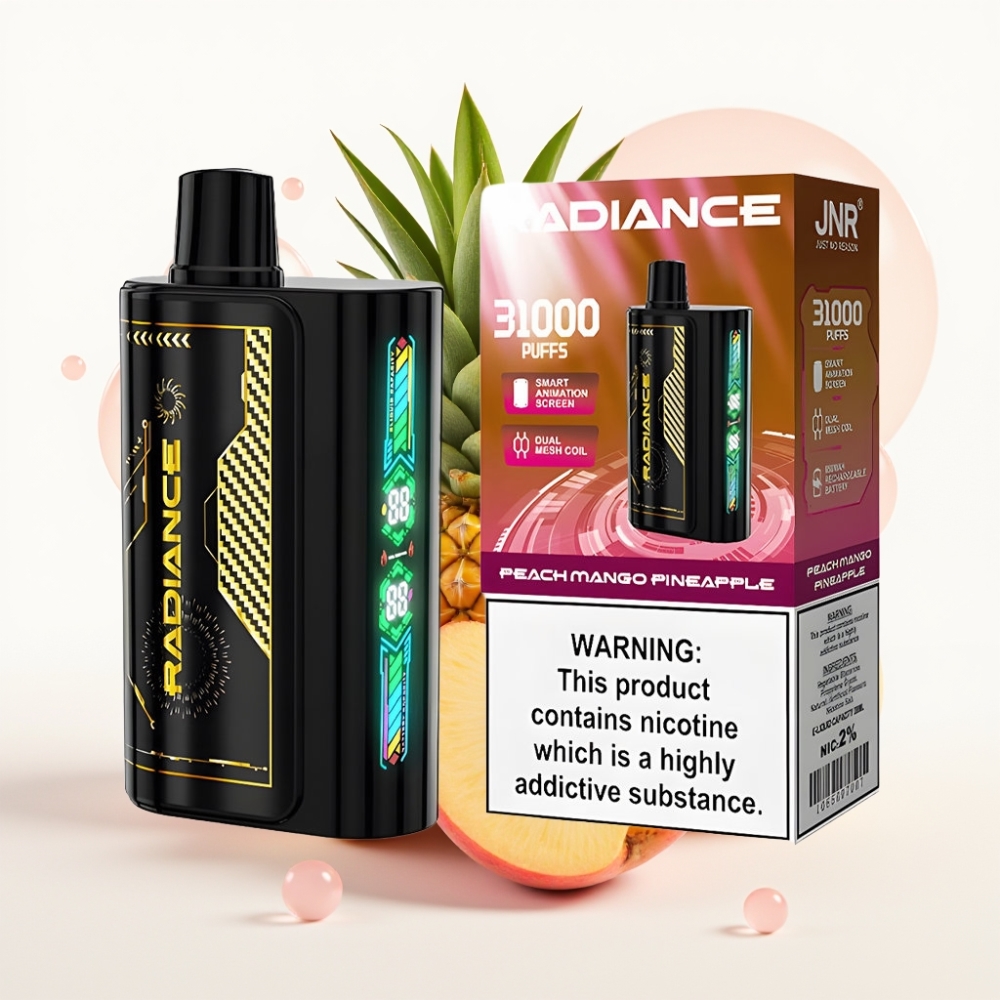 JNR Radiance 31000 Puffs Recarregável PEACH MANGO PINEAPPLE Tela Inteligente Dual Mesh