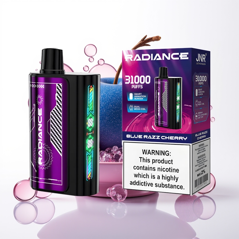 JNR Radiance 31000 Puffs Recarregável Tela Inteligente Dual Mesh Sabor Cereja Azul