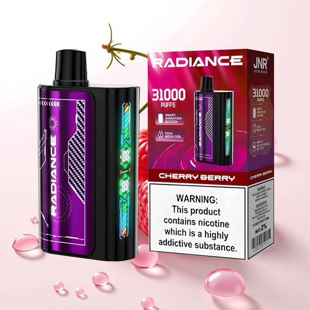 JNR Radiance 31000 Puffs Recarregável Tela Inteligente Dual Mesh Sabor Cereja & Frutas Vermelhas
