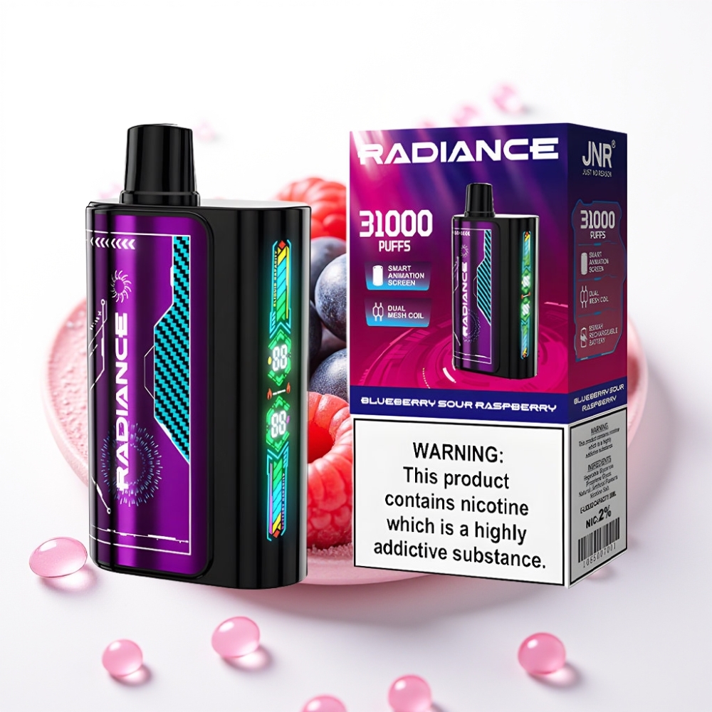 JNR Radiance 31000 Puffs Recarregável Tipo-C 28ml Sabor MIRTILO FRAMBOESA ÁCIDA