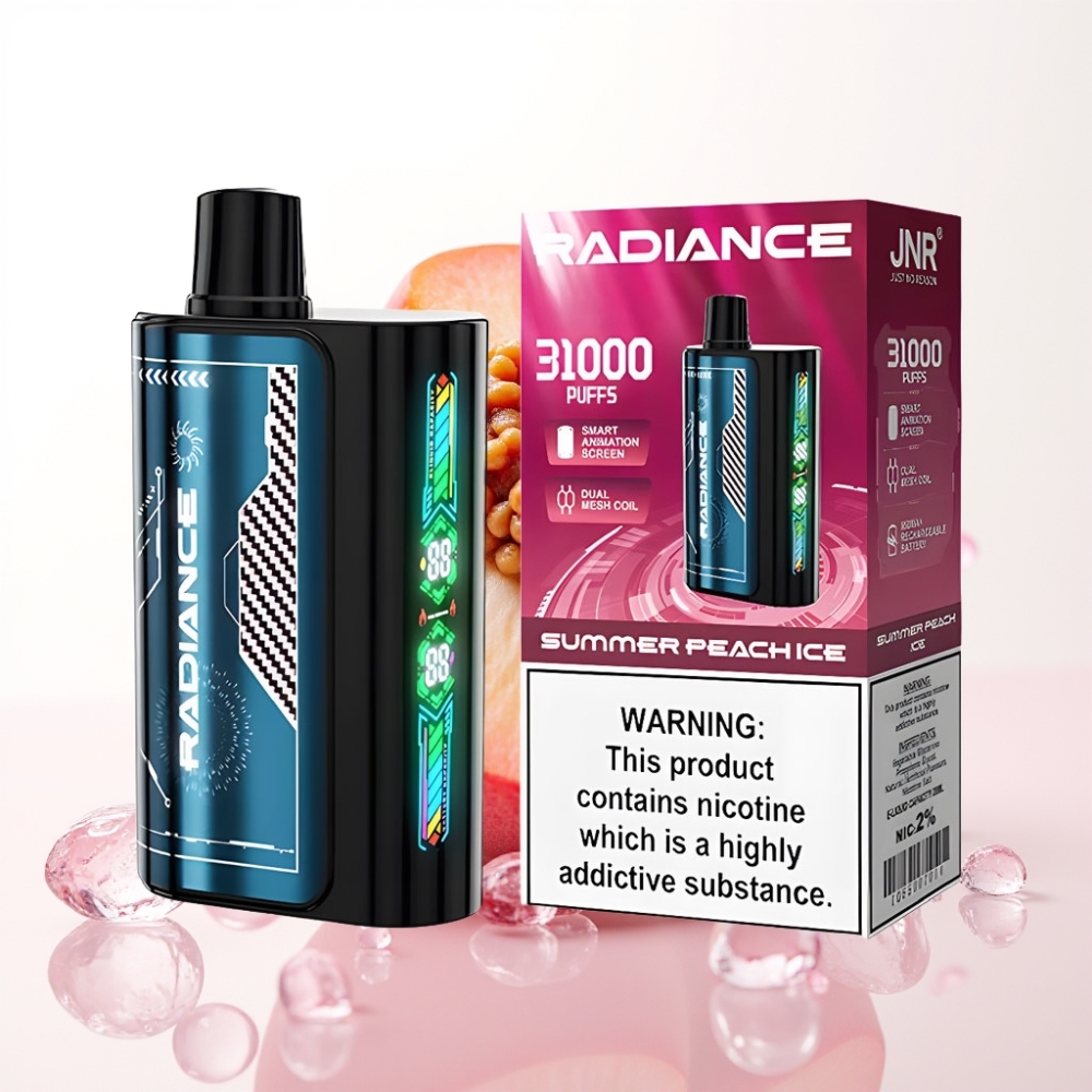 JNR Radiance 31000 Puffs Recarregável Tipo-C Pêssego Gelo Verão Tela Animada Dual Mesh