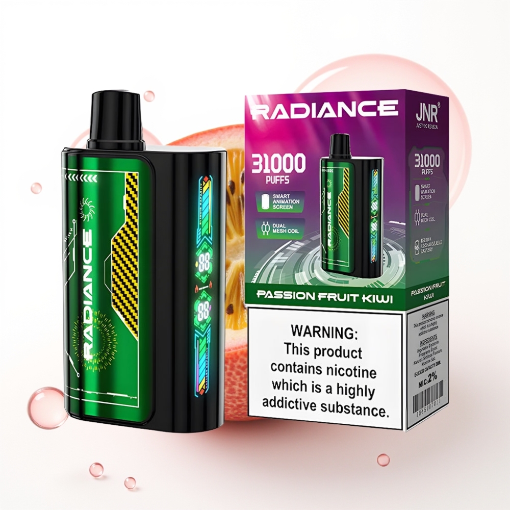 JNR Radiance 31000 Puffs Recarregável com Tela Animada e Sabor MARACUJÁ KIWI